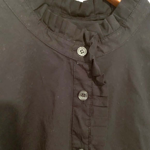 J. Crew Black Button Down w/ Ruffle Trim Sz L EUC - Picture 2 of 6